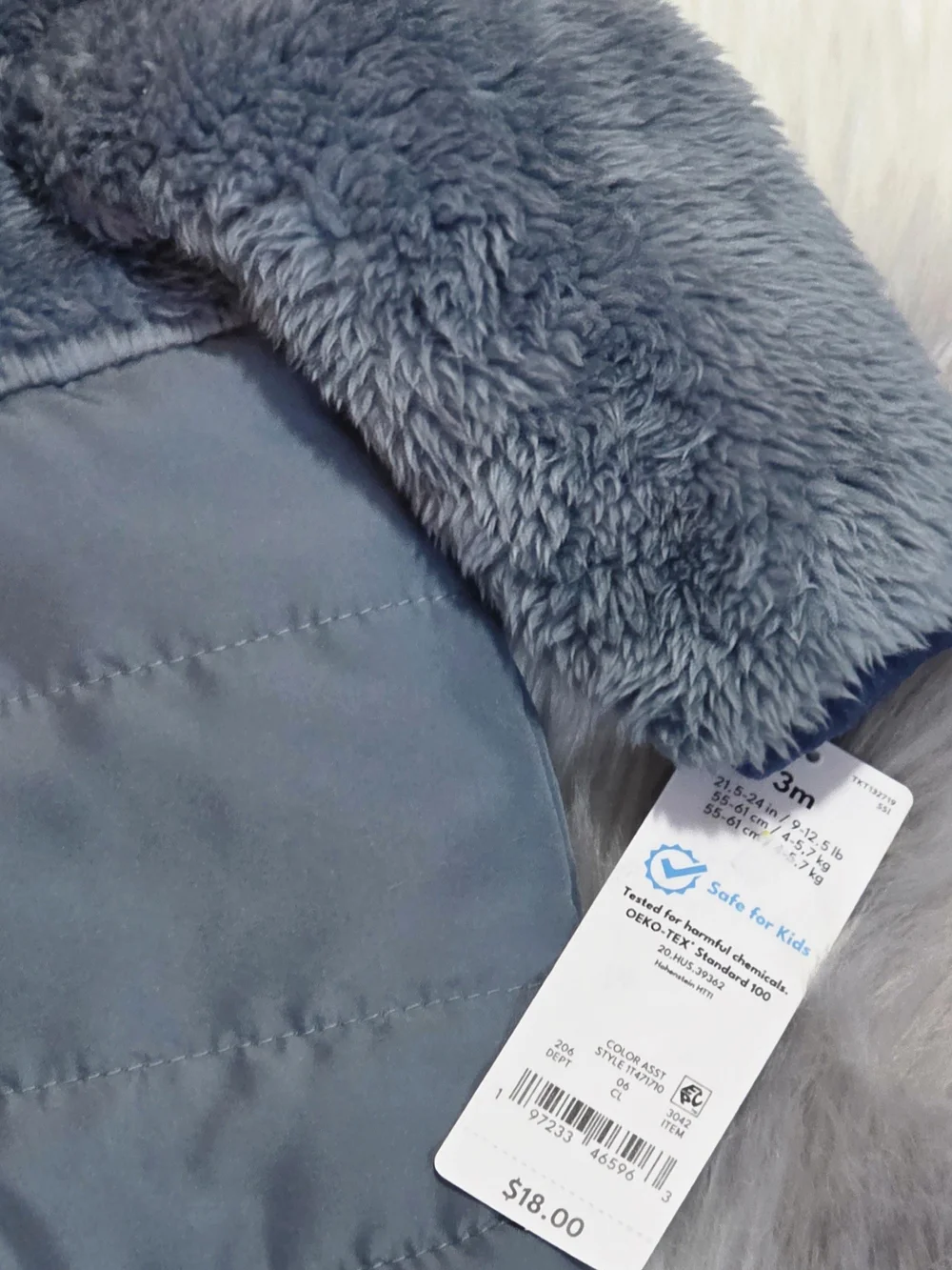 Plush Hooded Baby Jacket - BLUE 3/6 M